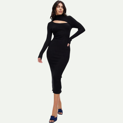 Alyssa Cut Out Midi Dress in Black by Jorge