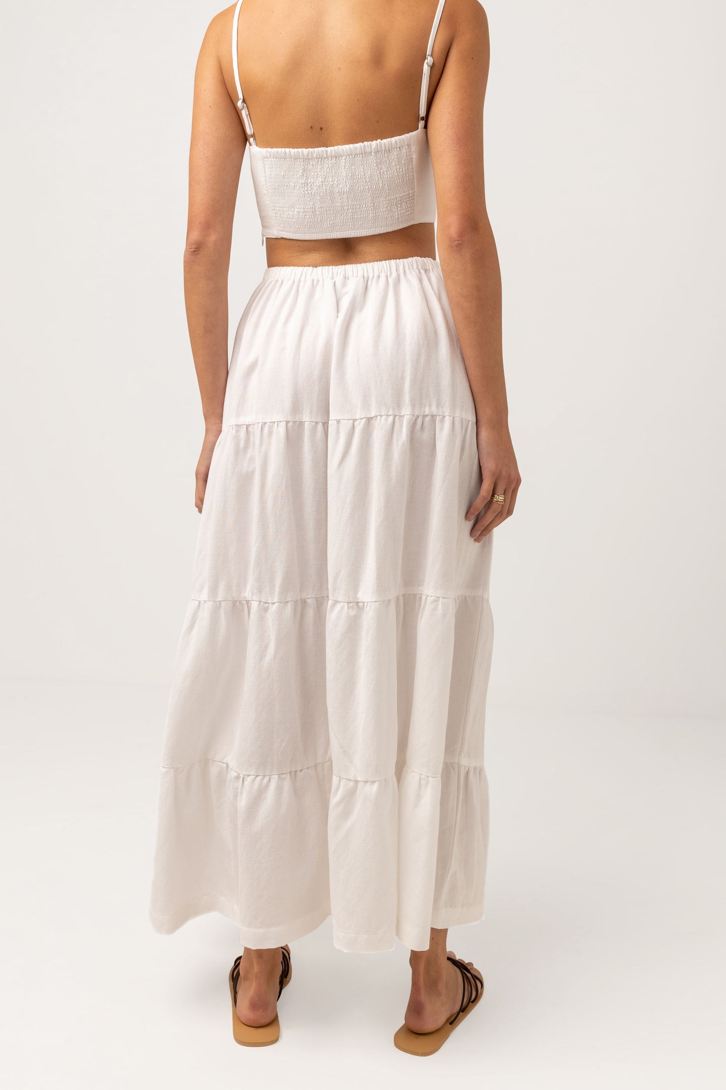 Villa Tiered Maxi Skirt in White by Rhythm