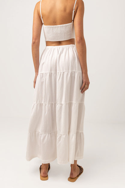 Villa Tiered Maxi Skirt in White by Rhythm