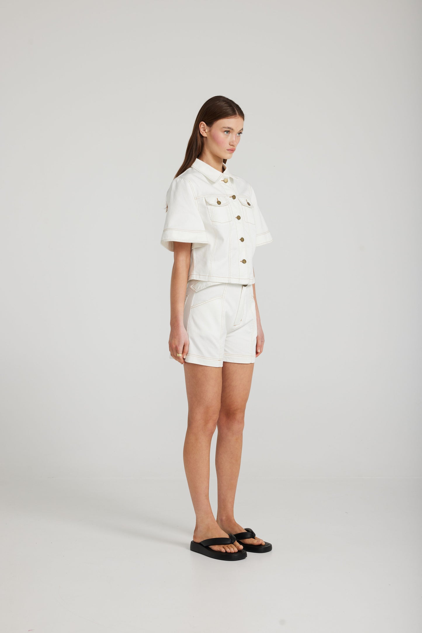 Defender Shorts in White Denim by Daisy Says
