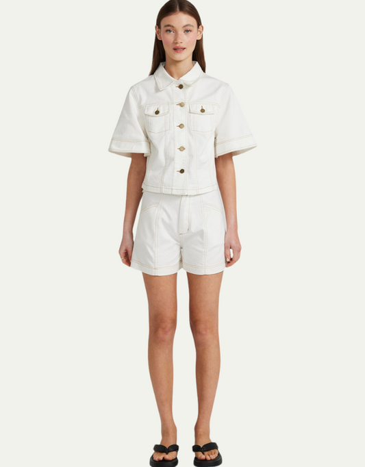 Defender Shorts in White Denim by Daisy Says
