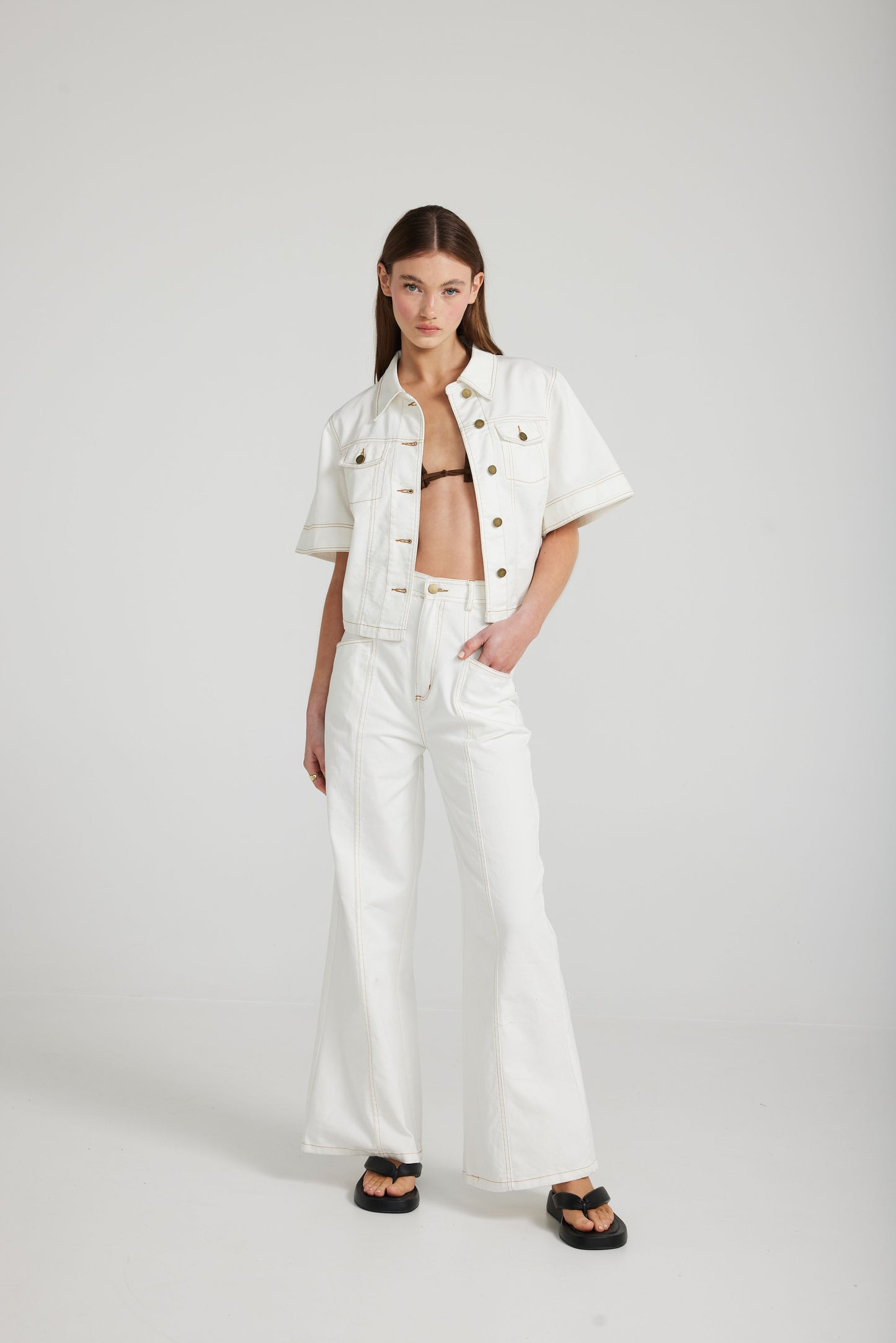 Defender Top in White Denim by Daisy Says